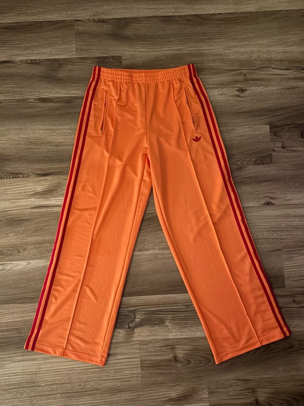adidas Orange Track Pants with Red Stripes